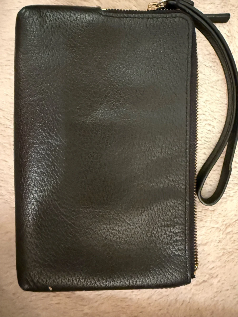 kate spade Black Leather Wristlet with Gold Logo